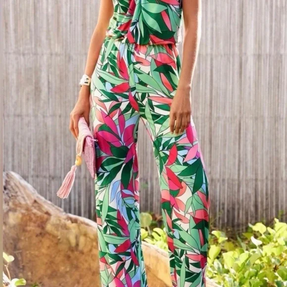 Boston‎ Proper Tropical Palm Print Dela Halter Ring Jumpsuit Sz S - Picture 4 of 13